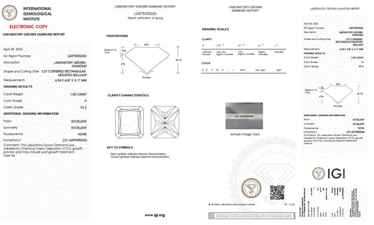 1CT VS2 H 578352626 Radiant Cut Lab Grown Diamond