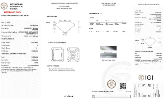 1.10ct VS1 H 579360600 Radiant Cut Lab Grown Diamond