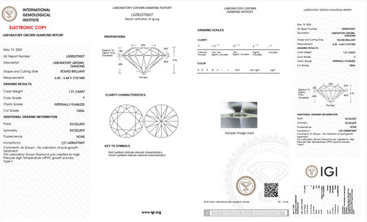 1.01CT IF F 582370607 Round Cut Lab Grown Diamond