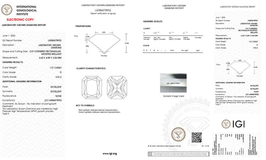 1.01CT VVS2 D 584378932 Radiant Cut Lab Grown Diamond