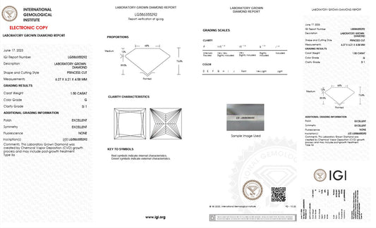 1.50CT SI1 G 586355292 Princess Cut Lab Grown Diamond