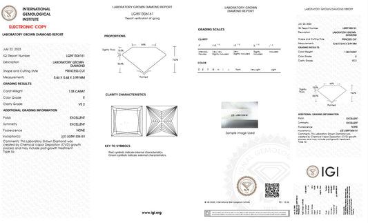 1.08CT VS2 E 591306161 Princess Cut Lab Grown Diamond