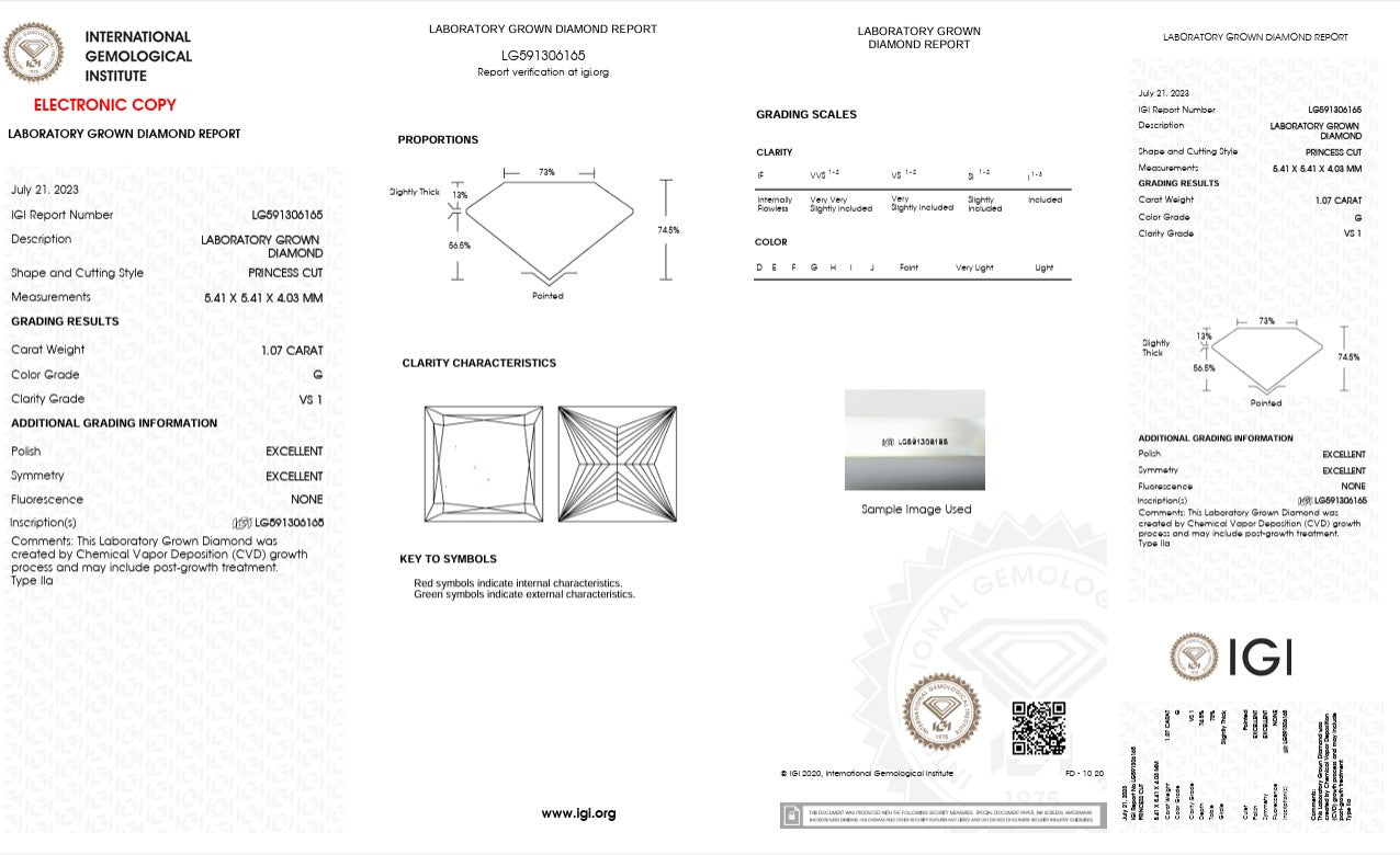1.07CT VS1 G 591306165 Princess Cut Lab Grown Diamond