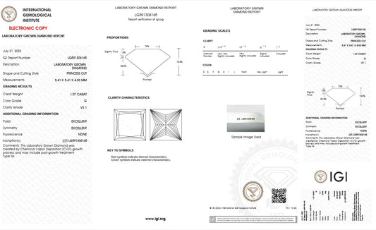 1.07CT VS1 G 591306165 Princess Cut Lab Grown Diamond
