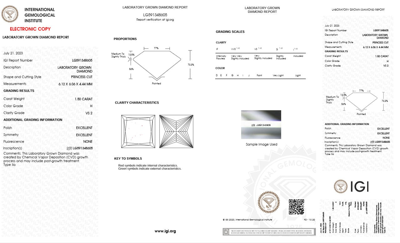1.50CT VS2 H 591348605 Princess Cut Lab Grown Diamond