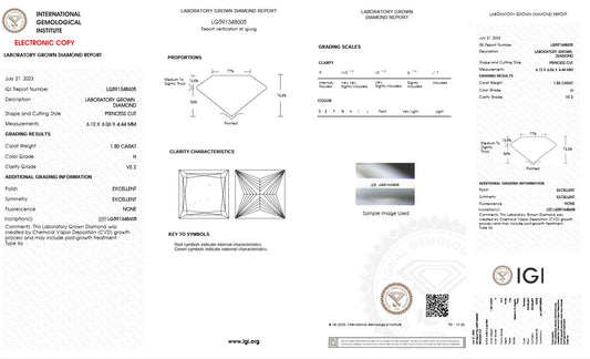 1.50CT VS2 H 591348605 Princess Cut Lab Grown Diamond