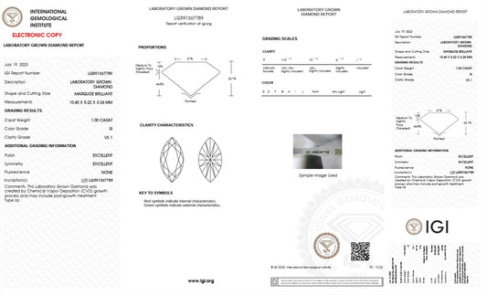 1.0CT VS1 G 591367789 Marquise Cut Lab Grown Diamond
