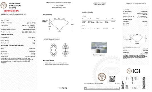 1.0CT VS2 G 591367790 Marquise Cut Lab Grown Diamond