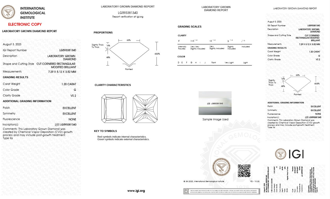 1.20CT VS2 G 593381340 Radiant Cut Lab Grown Diamond