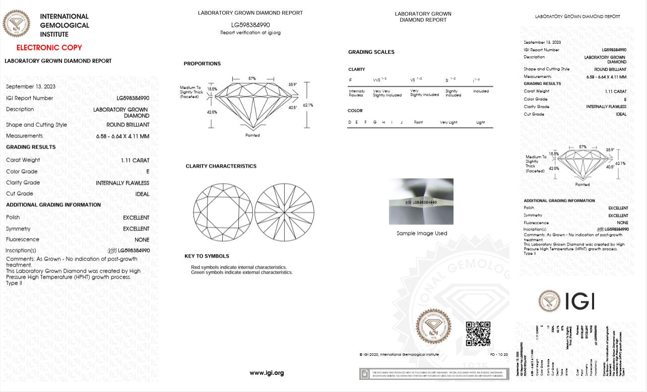 1.11CT IF E 598384990 Round Cut Lab Grown Diamond