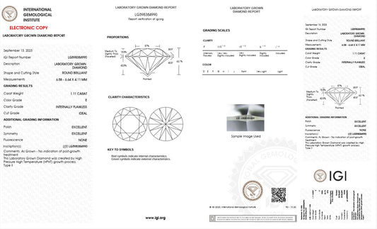 1.11CT IF E 598384990 Round Cut Lab Grown Diamond
