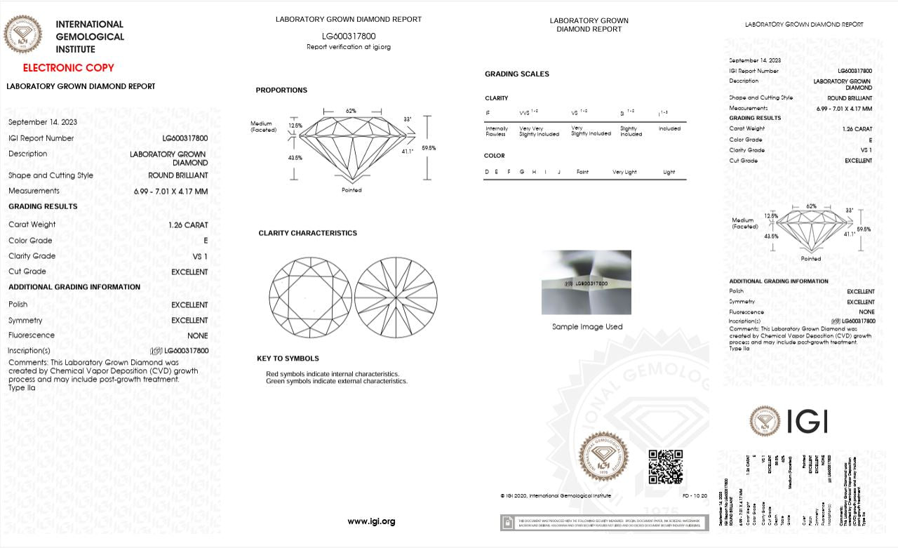 1.26CT VS1 E 600317800 Round Cut Lab Grown Diamond