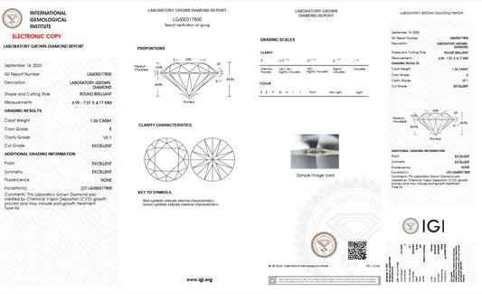 1.26CT VS1 E 600317800 Round Cut Lab Grown Diamond