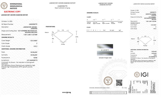 1.02CT VVS2 E 603356770 Radiant Cut Lab Grown Diamond