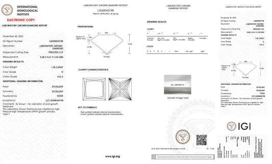 1.04CT VVS2 D 608363748 Princess Cut Lab Grown Diamond