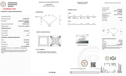 1.04CT VVS2 D 608395238 Princess Cut Lab Grown Diamond
