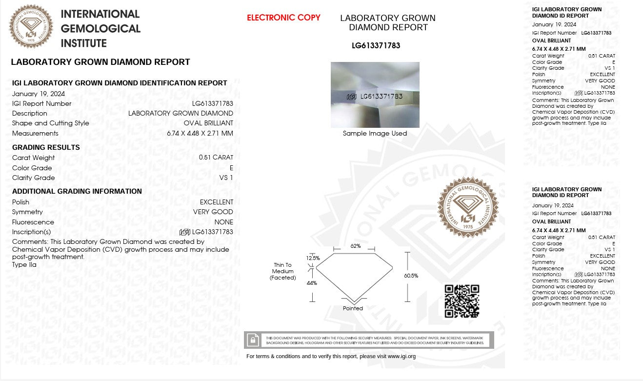 0.51CT VS1 E 613371783 Oval Cut Lab Grown Diamond