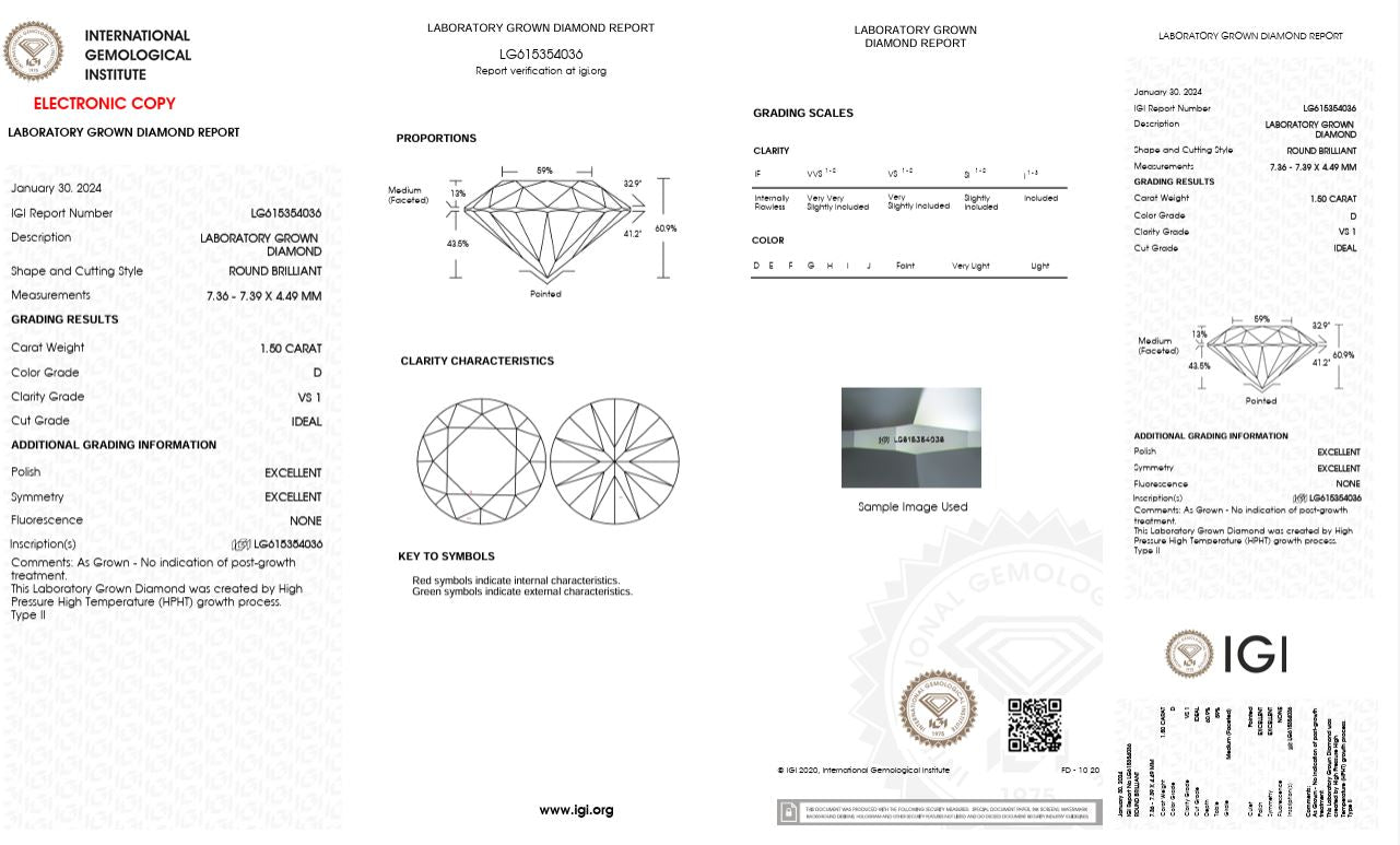 1.50CT VS1 D 615354036 Round Cut Lab Grown Diamond