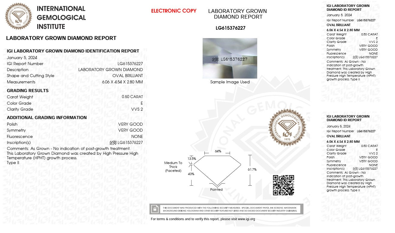 0.50CT VVS2 E 615376227 Oval Cut Lab Grown Diamond