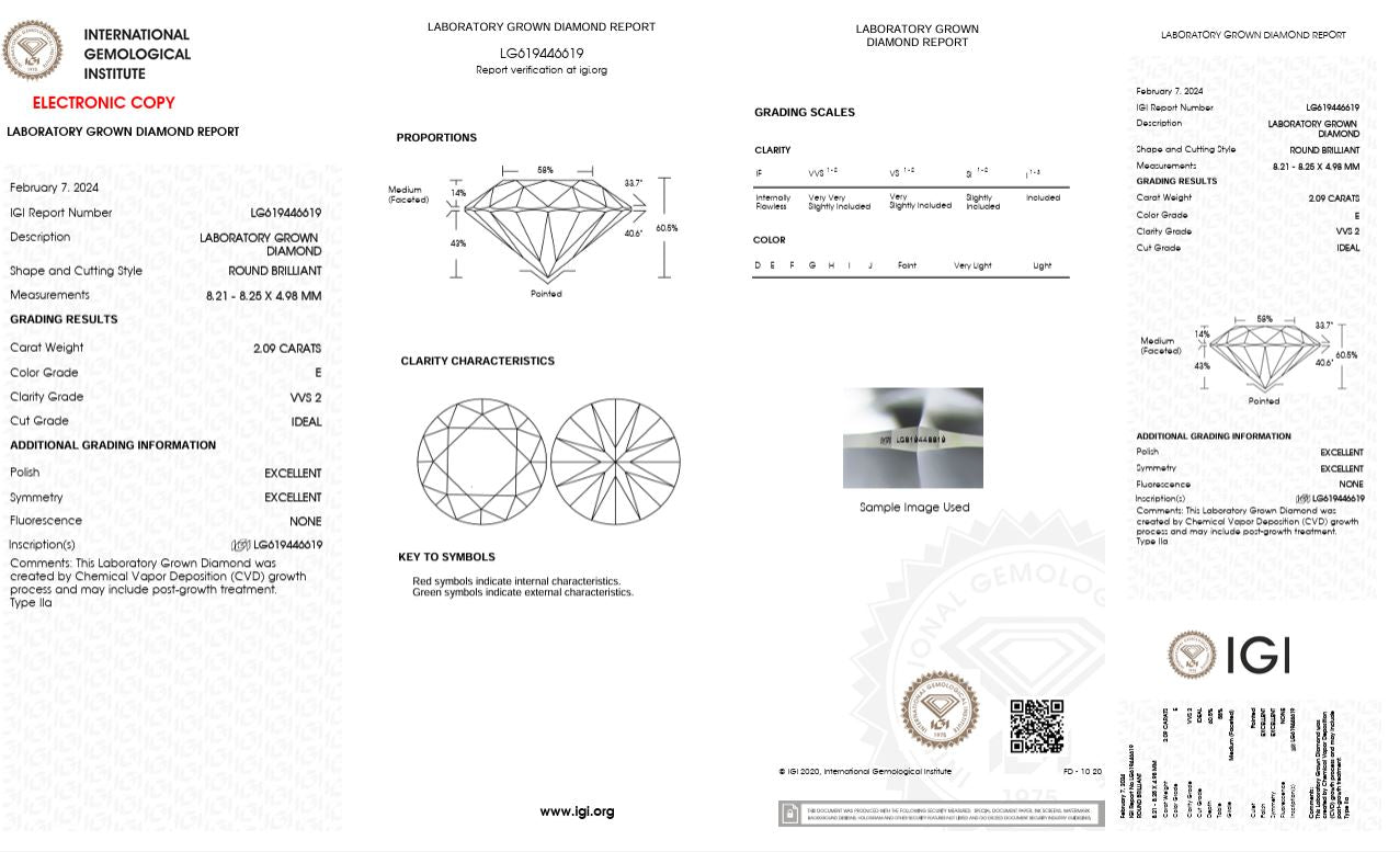 2.09 VS1 E 619446619 Round Cut Lab Grown Diamond