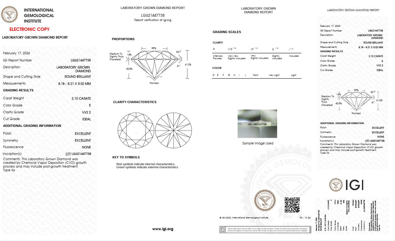 2.10CT VVS2 E 621447738 Round Cut Lab Grown Diamond