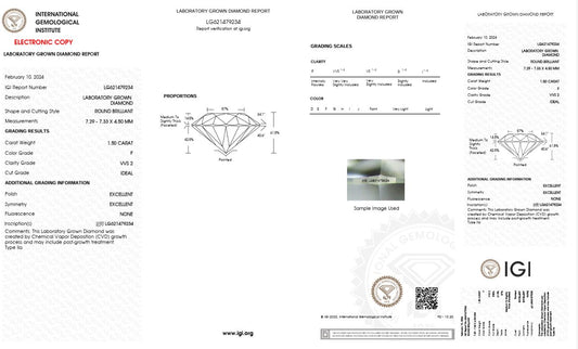 1.5CT VVS2 F 621479234 Round Cut Lab Grown Diamond