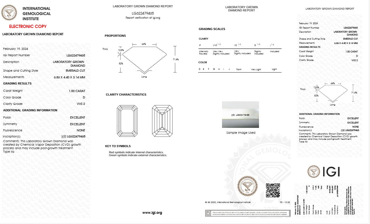 1.0CT VVS2 D 622479465 Emerald Cut Lab Grown Diamond