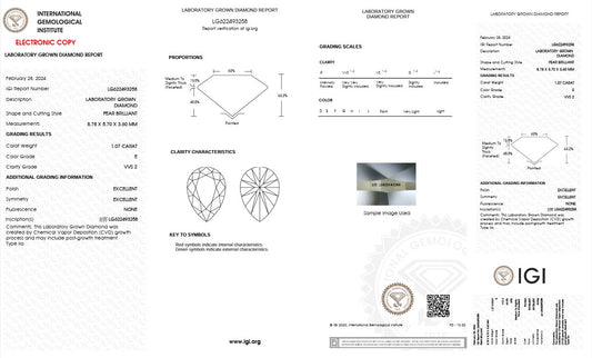 1.07CT VVS2 E 622493258 Pear Cut Lab Grown Diamond