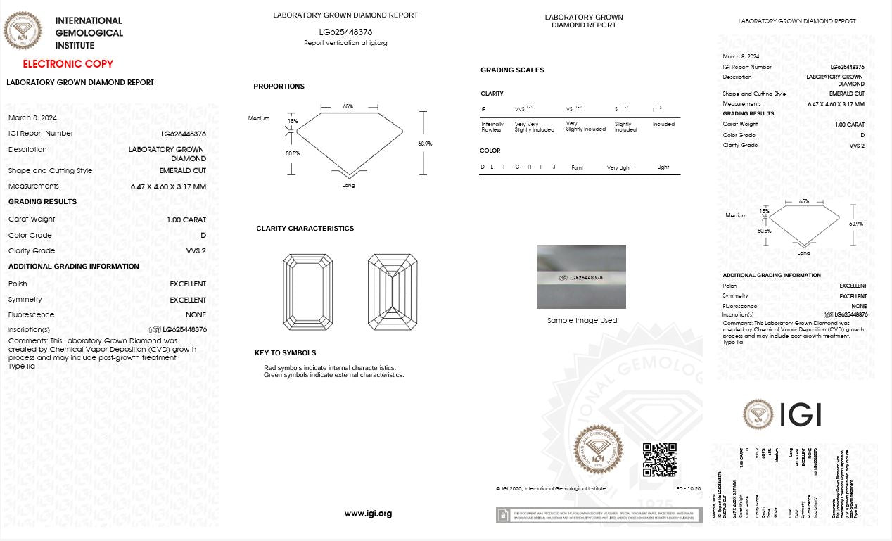 1.0CT VVS2 D 625448376 Emerald Cut Lab Grown Diamond