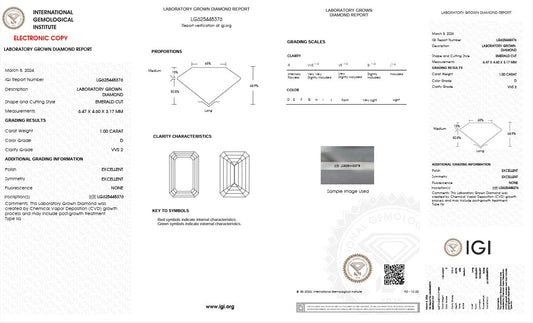 1.0CT VVS2 D 625448376 Emerald Cut Lab Grown Diamond