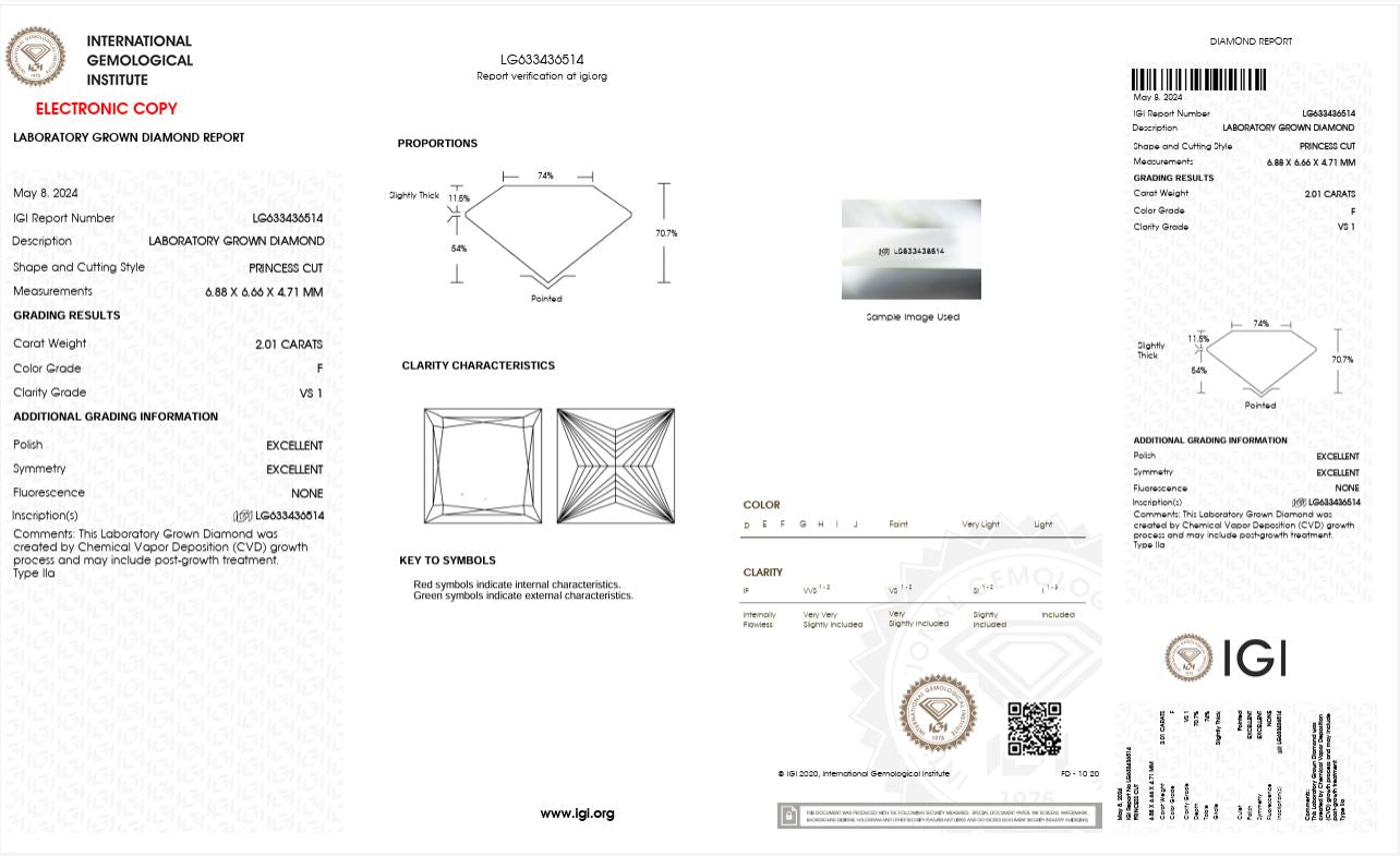 2.01CT VS1 F 633436514 Princess Cut Lab Grown Diamond