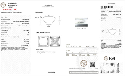2.01CT VS1 F 633436514 Princess Cut Lab Grown Diamond