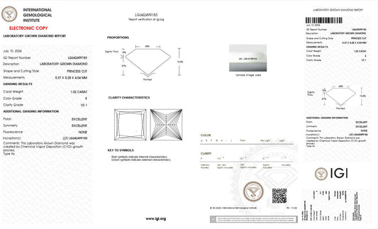 1.02CT VS1 E 642499183 Princess Cut Lab Grown Diamond