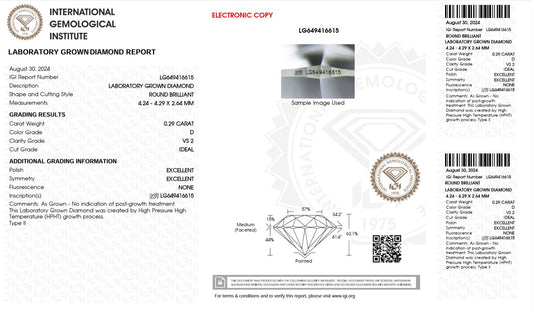 0.29CT VS2 D 649416615 Round Cut Lab Grown Diamond