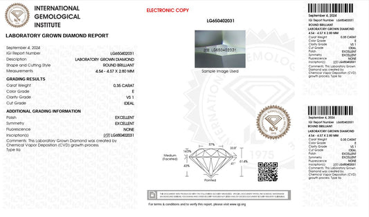 0.35ct VS1 E 650402031 Round Cut Lab Grown Diamond