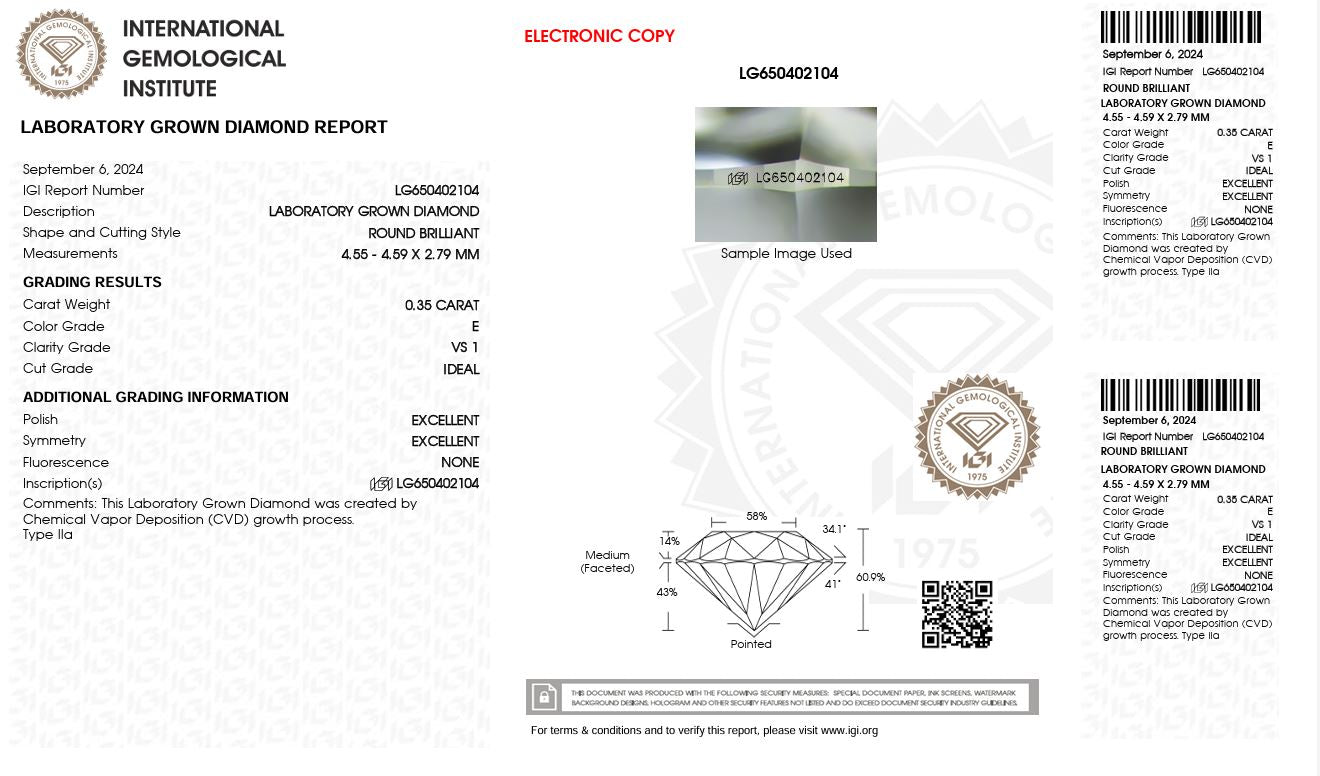 0.35ct VS1 E 650402104 Round Cut Lab Grown Diamond