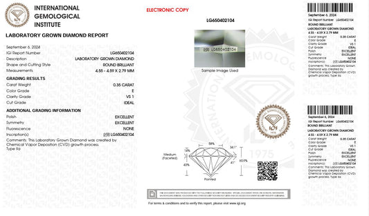 0.35ct VS1 E 650402104 Round Cut Lab Grown Diamond