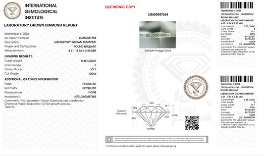 0.35ct VS1 E 650487654 Round Cut Lab Grown Diamond