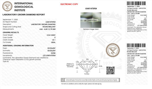 0.36ct VS1 E 651472924 Round Cut Lab Grown Diamond