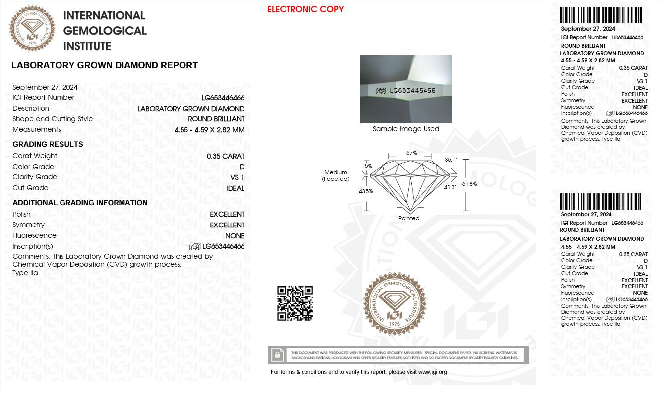 0.35ct VS1 D 653446466 Round Cut Lab Grown Diamond