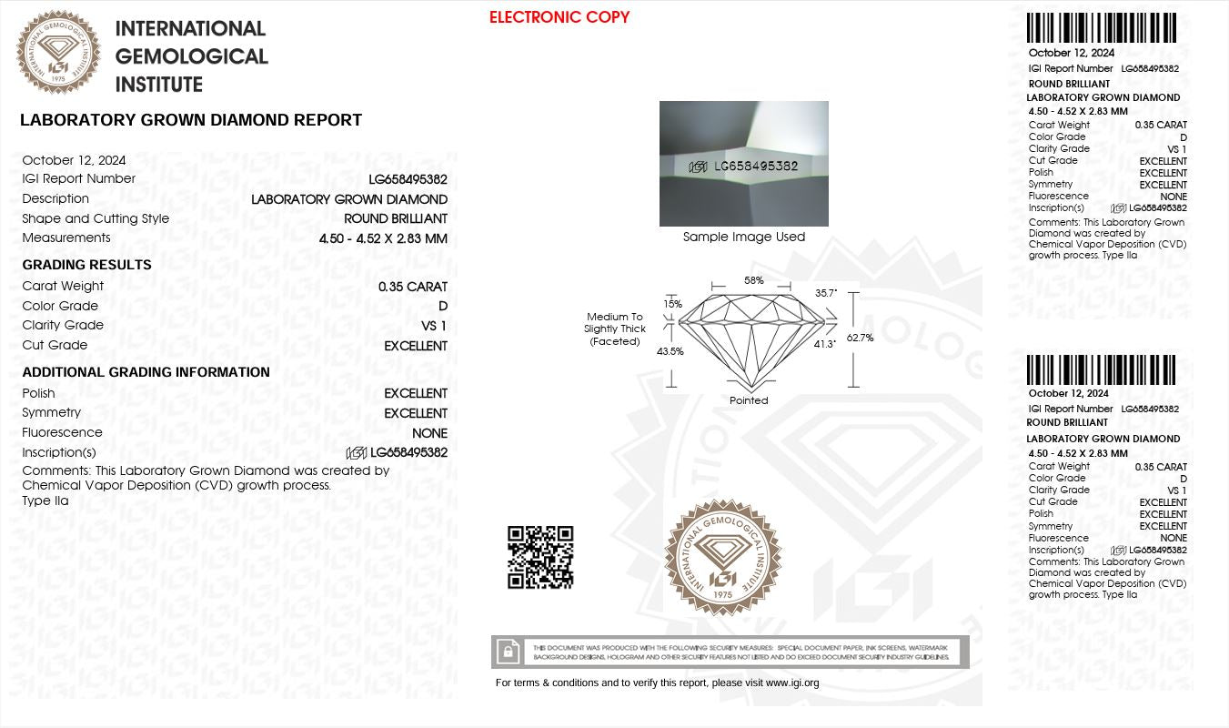 0.35ct VS1 D 658495382 Round Cut Lab Grown Diamond