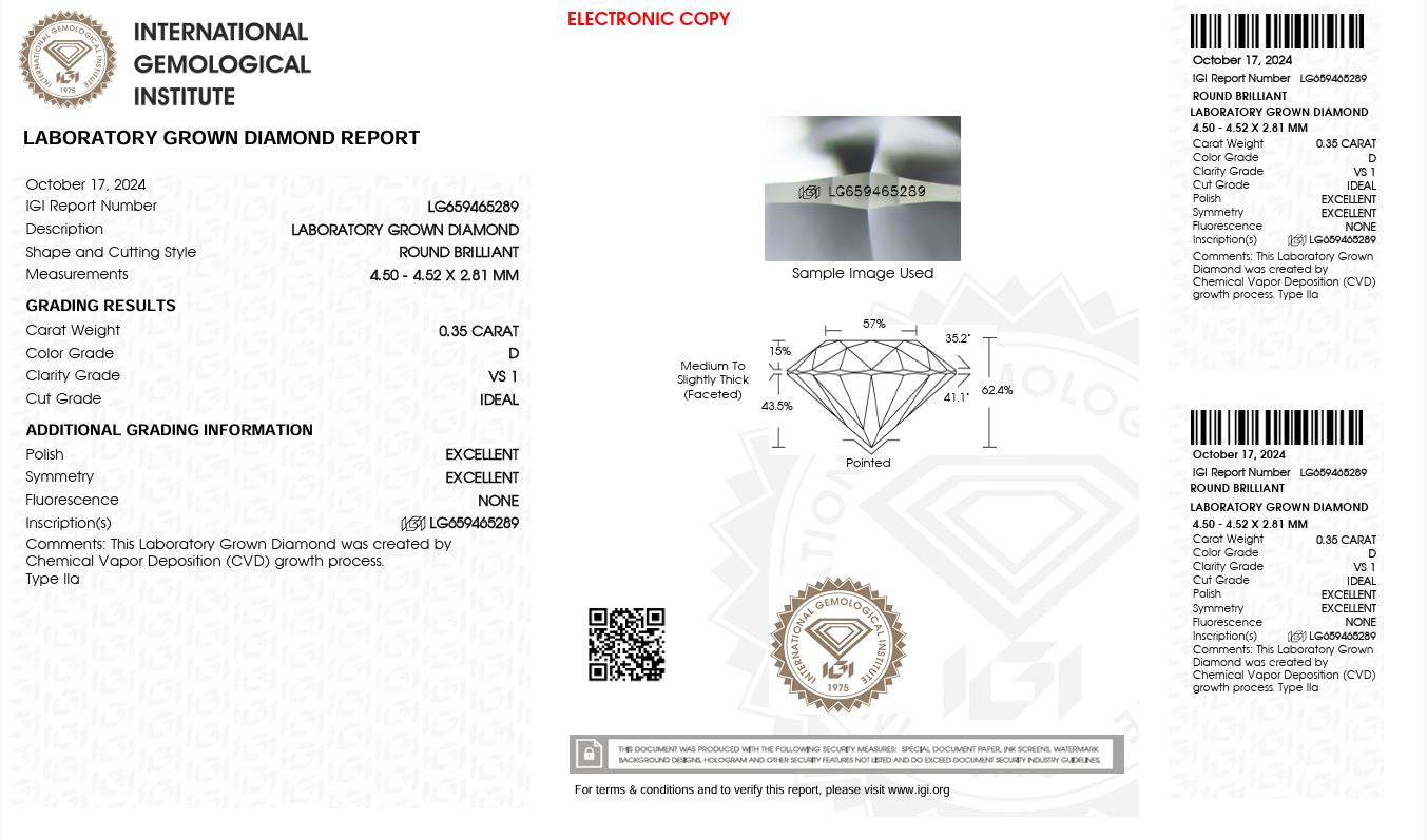 0.35ct VS1 D 659465289 Round Cut Lab Grown Diamond