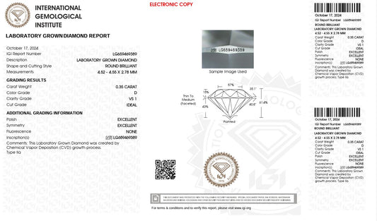0.35ct VS1 D 659469389 Round Cut Lab Grown Diamond