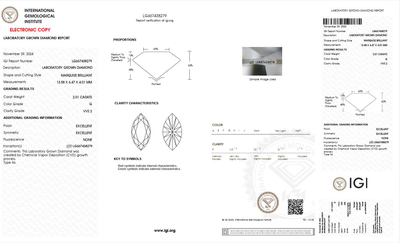 2.01ct VVS2 G 667438279 Marquise Cut Lab Grown Diamond