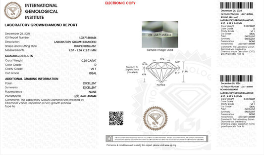 0.35ct VS1 D 671468444 Round Cut Lab Grown Diamond