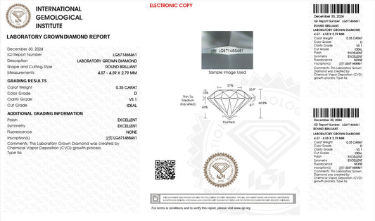 0.35ct VS1 D 671468461 Round Cut Lab Grown Diamond