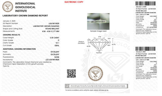 0.35ct VS1 D 674510828 Round Cut Lab Grown Diamond
