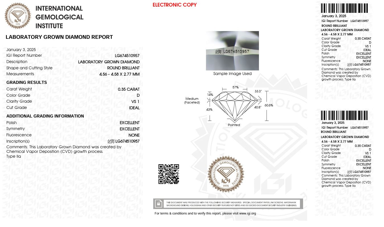 0.35ct VS1 D 674510957 Round Cut Lab Grown Diamond
