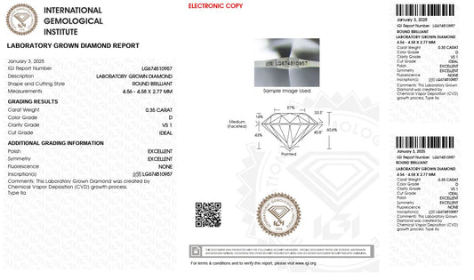 0.35ct VS1 D 674510957 Round Cut Lab Grown Diamond