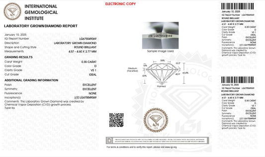 0.35ct VS1 D 675549069 Round Cut Lab Grown Diamond